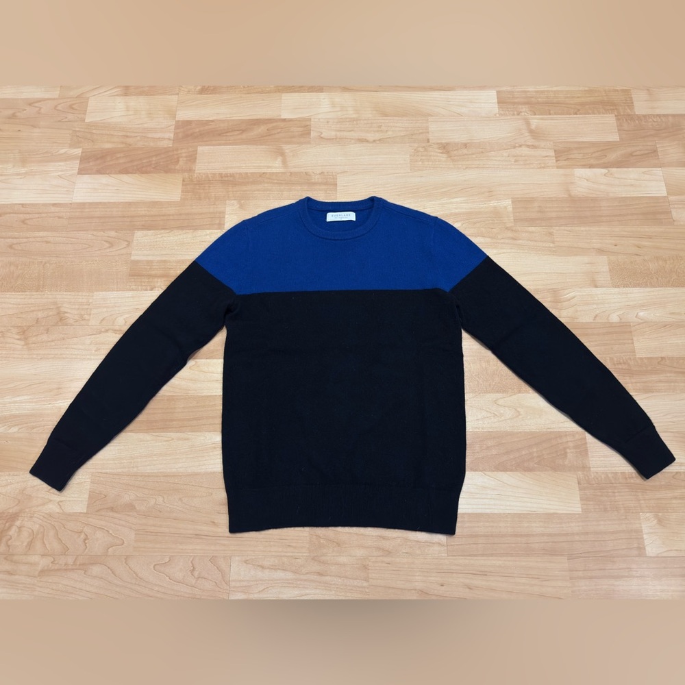 Everlane Mens Cashmere Crewneck Pullover Sweater - Size XS Black/Blue Colorblock